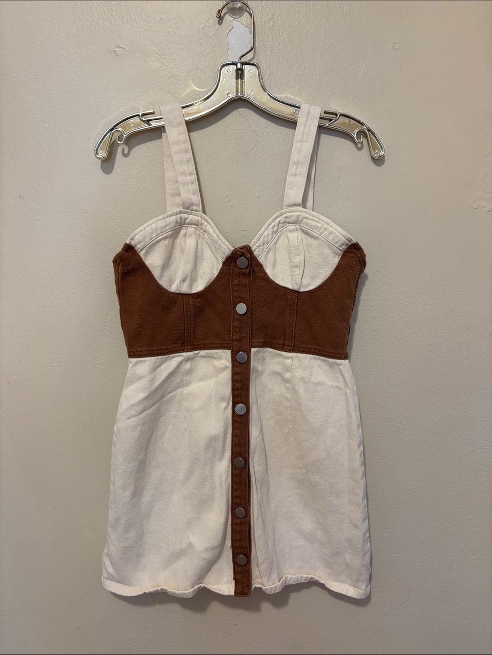 Cider Two-Tone Cream and Brown Button-Front Mini Dress